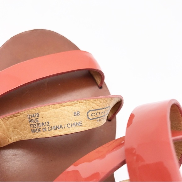 Coach Prue Patent Orange Wedge Sandals‎ Size 5 - Picture 10 of 11